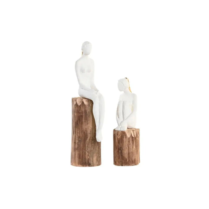 Декоративна фигурка DKD Home Decor Дама Кафяв Бял (2 броя)