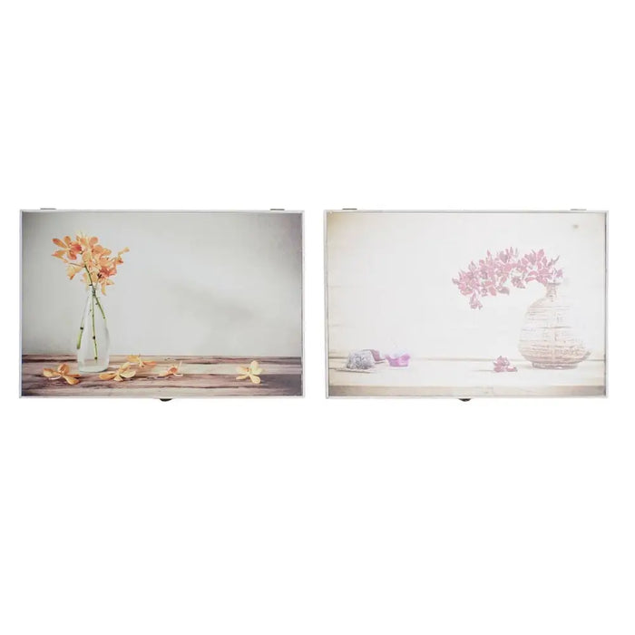 Декоративна кутия DKD Home Decor Жълт Бежов Розов Дървен