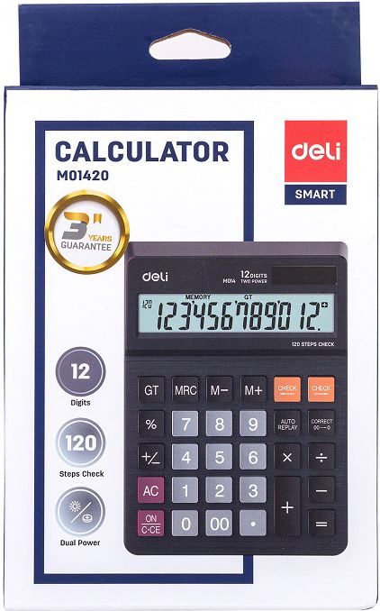 Калкулатор Deli Core - E1630, 12 dgt, черен