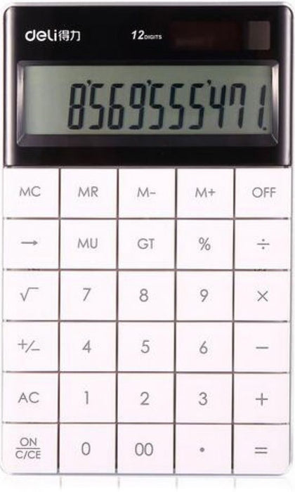Калкулатор Deli Touch - E1589, 12 dgt, бял