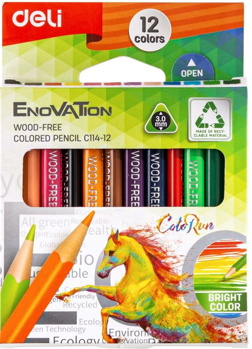 Цветни моливи Deli Enovation - EC114-12, Mini size, 12 цвята