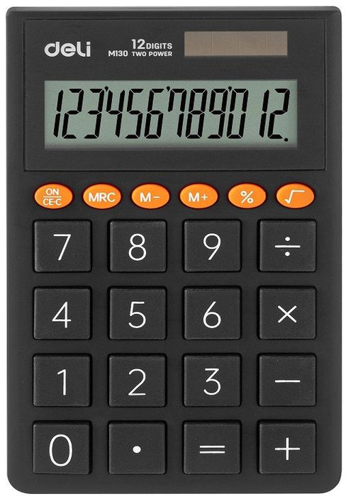 Калкулатор Deli - EM130, джобен, 12 dgt, тъмносив