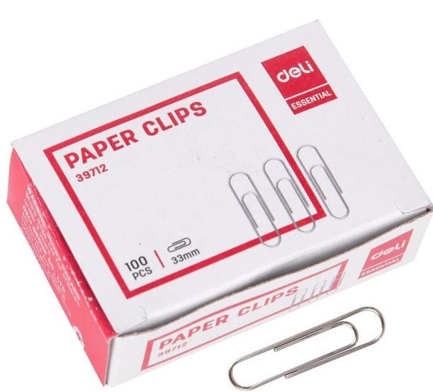 Кламери Deli Essential - E39712, 33 mm, никелирани, 100 броя