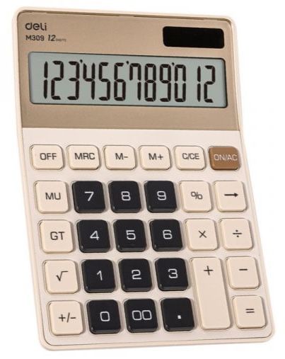 Калкулатор Deli - EM309, 12 dgt, златист