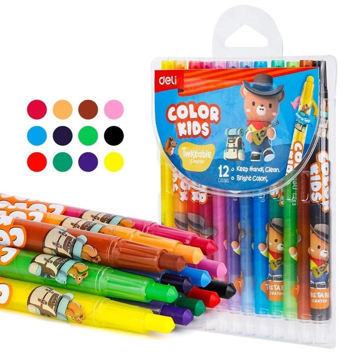 Пастели пластик Deli Color Kids - EC223-12, с въртящ механизъм, 12 цвята