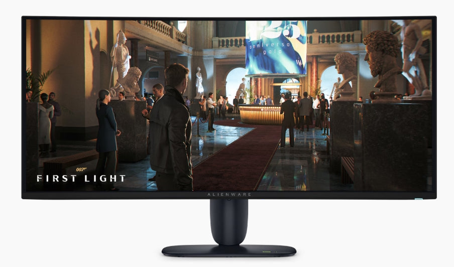 Dell Alienware AW3426DW, 34" QD-OLED 21:9, UW-QHD 3440x1440, AR, 99% DCI-P3, съвместим с NVIDIA G-SYNC + AMD FreeSync, 280Hz, 0.03 ms GTG, 1,500,000:1, 300 cd/m2, HDR, VRR, HDMI, DP, USB хъб, регулируема височина, завъртане, въртене, накланяне, черен