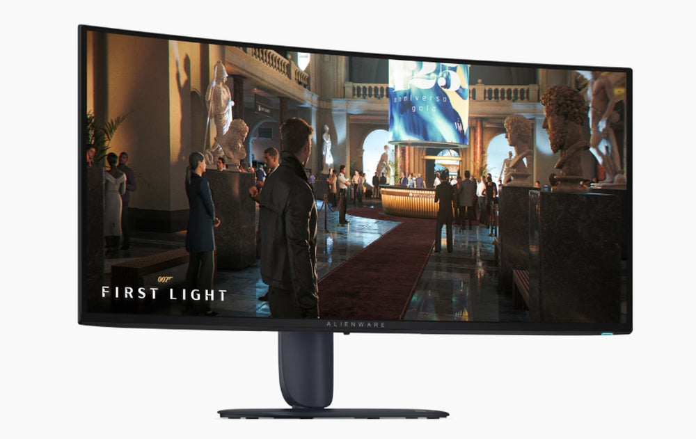 Dell Alienware AW3426DW, 34" QD-OLED 21:9, UW-QHD 3440x1440, AR, 99% DCI-P3, съвместим с NVIDIA G-SYNC + AMD FreeSync, 280Hz, 0.03 ms GTG, 1,500,000:1, 300 cd/m2, HDR, VRR, HDMI, DP, USB хъб, регулируема височина, завъртане, въртене, накланяне, черен