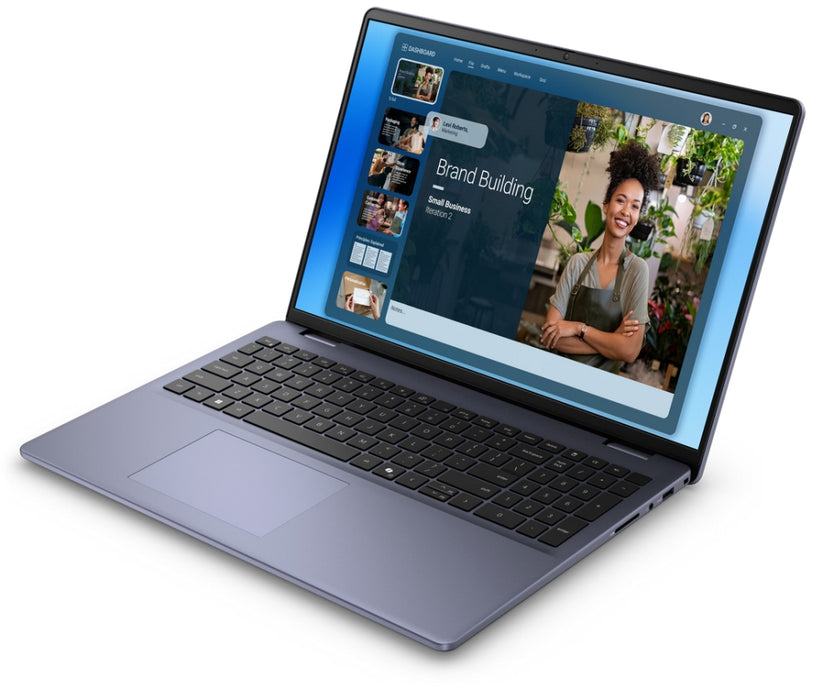 Dell 16 DC16251, Intel Core 5 120U (10 ядра, до 5.0 GHz), 16.0" FHD+ (1920x1200) AG, 300 нита, 16GB, 2x8GB, DDR5, 5200 MT/s, 512GB M.2 PCIe, Intel Graphics, Cam, FPR, Wi-Fi 6E, подсветка на клавиатурата, Ubuntu, алуминий, 3-годишно зарядно устройство