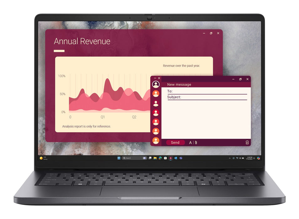 Лаптоп DELL Pro 14 PC14250 Intel Core 7 150U, 35.6 см (14"), Full HD+, 16 GB DDR5-SDRAM, 512 GB SSD, Wi-Fi 6E (802.11ax), Windows 11 Pro, черен