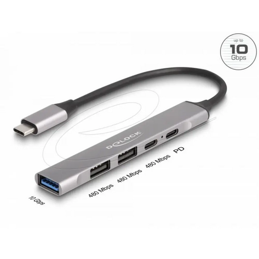 Delock Хъб USB-C 4 порта 1 x USB-A 10 Gbps 2 x USB-A 1 x