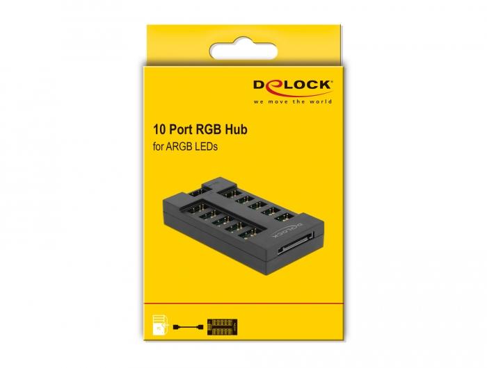 RGB хъб Delock, 10 портов ARGB LEDs, Черен