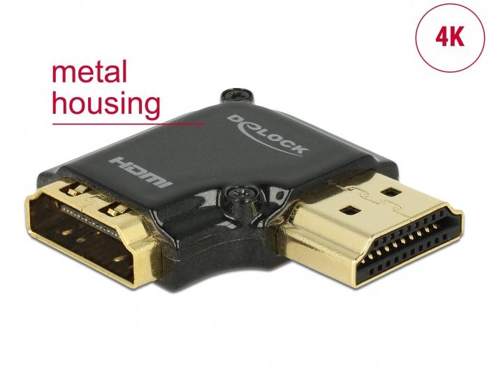 Адаптер Delock 65661, HDMI-A женско с Ethernet - HDMI-A мъжко, 4K, 90&deg;, Черен