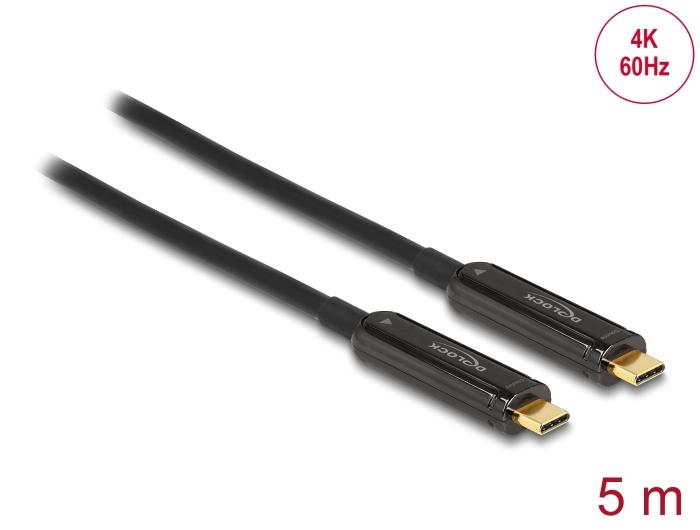 Оптичен видео кабел DeLock, USB-C, 4K 60 Hz, 5m
