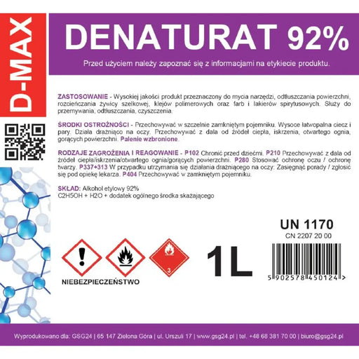 Денатуриран алкохол денатуриран алкохол D-MAX 1л