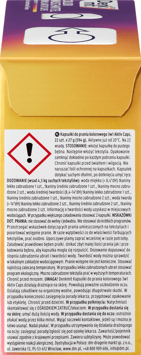 Капсули за цветно пране 3 в 1 Aktiv, (22 пранета x 27g), 594 g