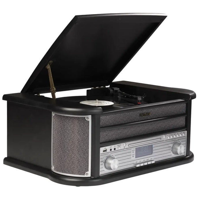 DENVER Ретро дървен грамофон и касетофон с DAB MRD-51 BLACK