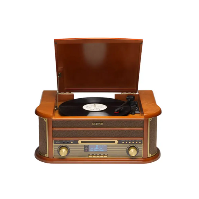 DENVER Ретро дървен грамофон и касетофон с DAB MRD-51 BROWN
