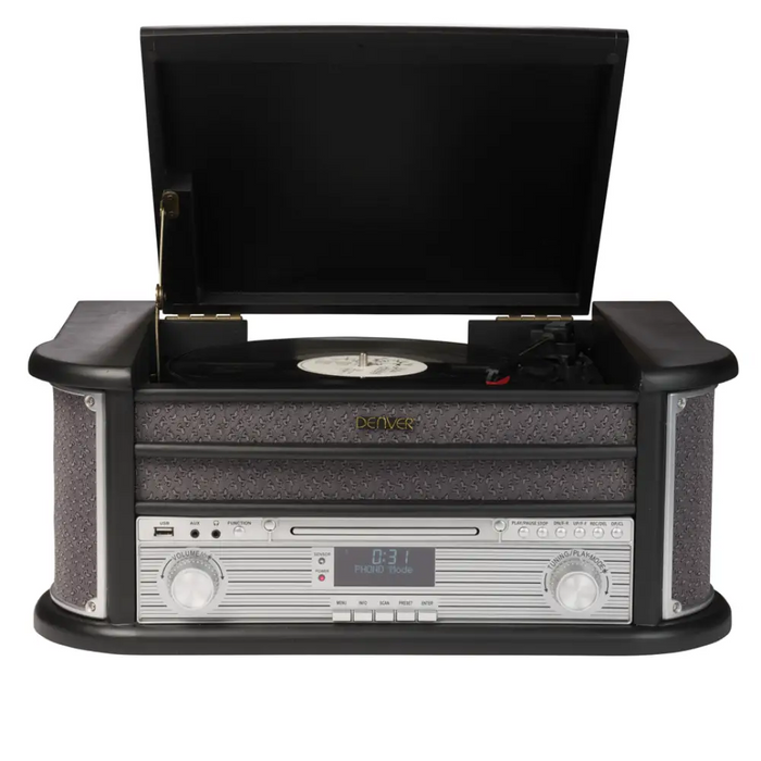 DENVER Ретро дървен грамофон и касетофон с DAB MRD-51 BLACK