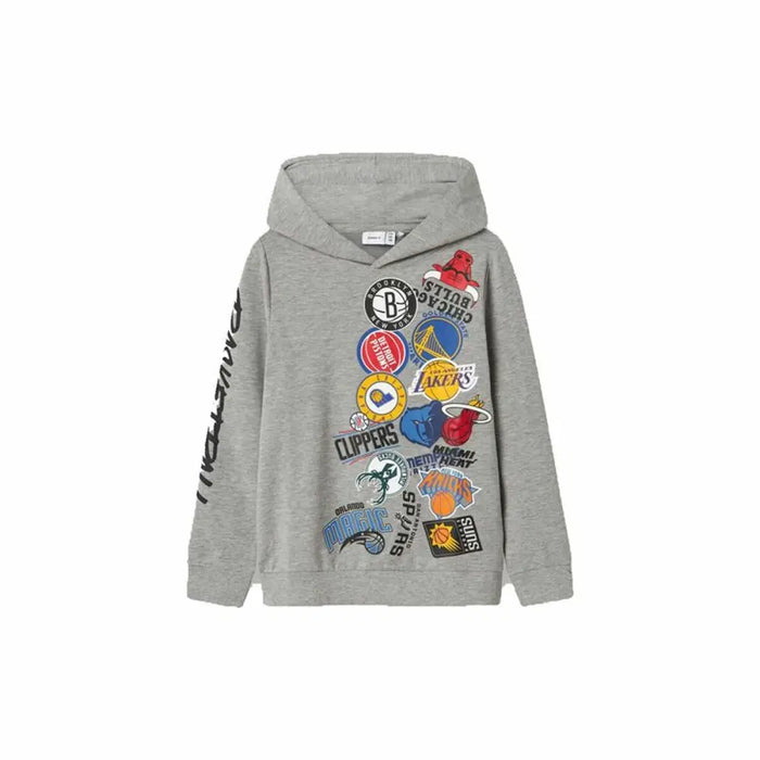 Детски суичър с качулка Name It mjusty Nba Wh Unb Ous Сив
