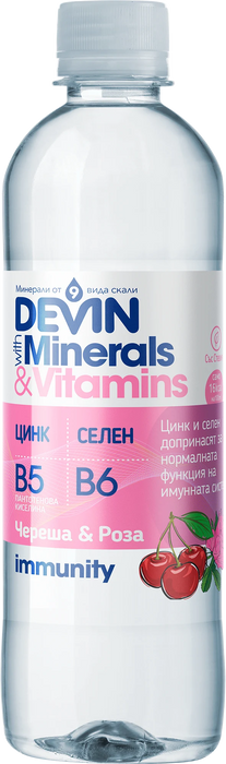 Вода с витамини и минерали immunity с череша и роза, 0,425 l