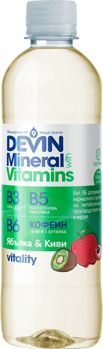 Вода с витамини и минерали vitality с ябълка и киви, 425 ml