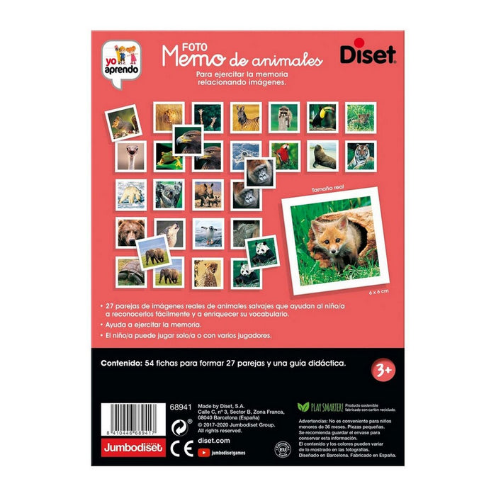 Образователна Игра Diset Memo Photo Animales 54 Части