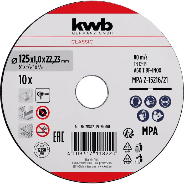 ДИСК ЗА МЕТАЛ 125X1.0ММ 10БР KWB