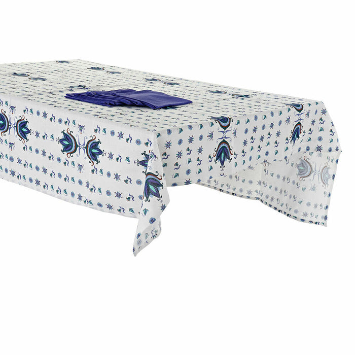Покривка за маса и салфетки DKD Home Decor Син Бял 150 x 150 x 0,5 cm (2 броя)
