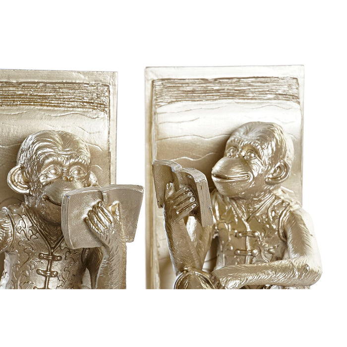 Raamatutugi DKD Home Decor Шампанско 13 x 12 x 17,5 cm Смола Колониален Маймуна