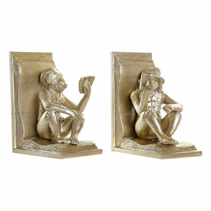 Raamatutugi DKD Home Decor Шампанско 13 x 12 x 17,5 cm Смола Колониален Маймуна