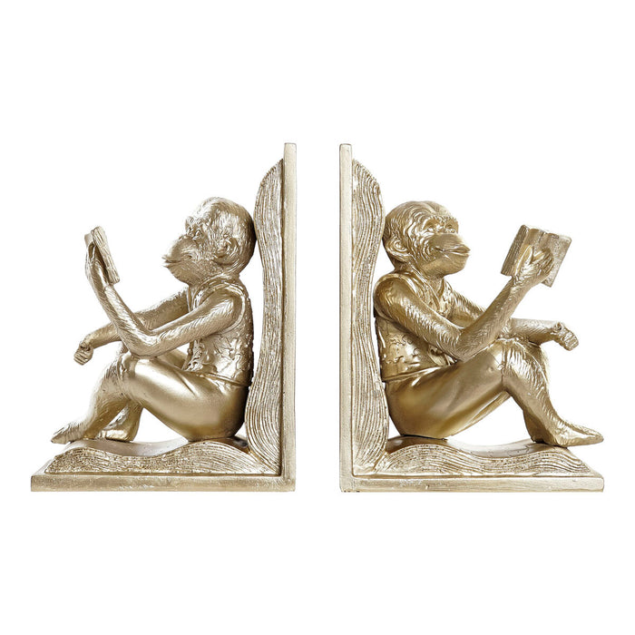 Raamatutugi DKD Home Decor Шампанско 13 x 12 x 17,5 cm Смола Колониален Маймуна