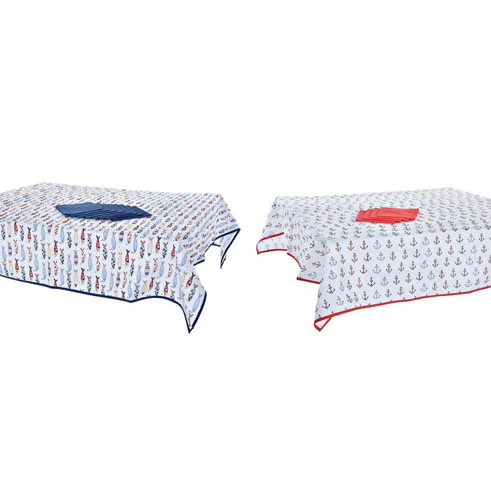 Комплект спално бельо DKD Home Decor Син Бял Червен 150 x 150 x 0,5 cm (2 броя)