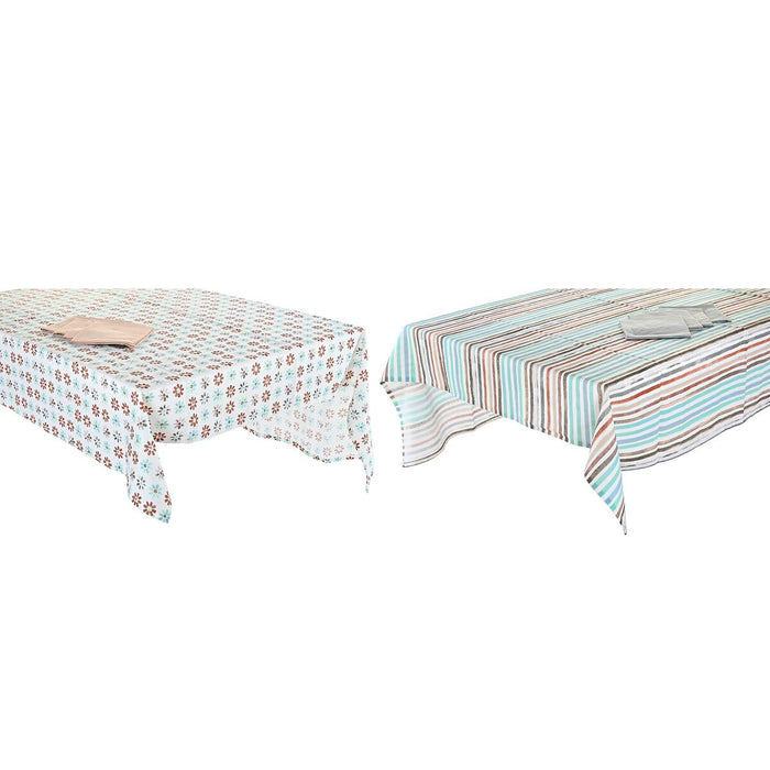 Покривка за маса и салфетки DKD Home Decor 2 броя 150 x 150 x 0,5 cm Сив Небесно синьо