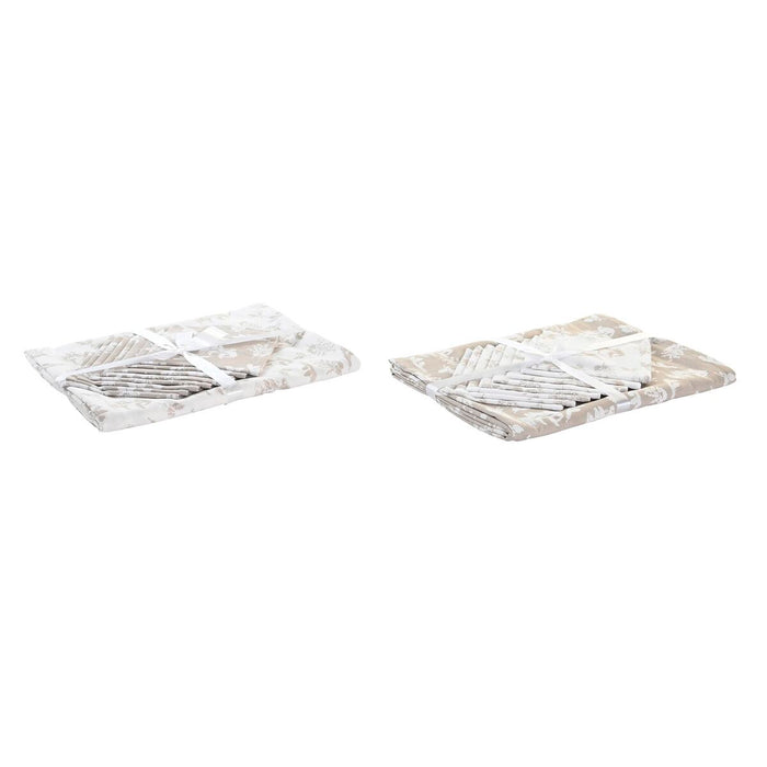 Покривка за маса и салфетки DKD Home Decor 9 Части 2 броя 150 x 250 x 0,5 cm Бежов Розов Бял Зелен Светло кафяв