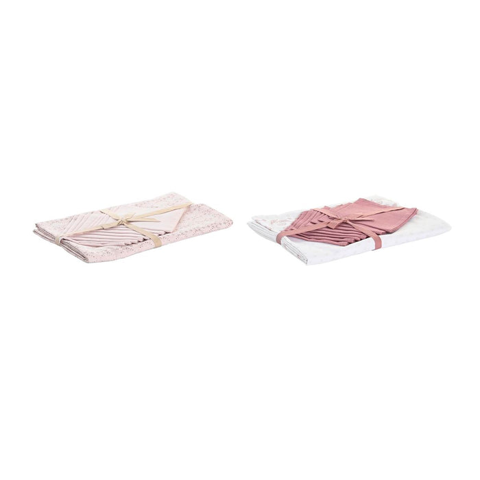 Покривка за маса и салфетки DKD Home Decor 150 x 250 x 0,5 cm Розов Бял (2 броя)