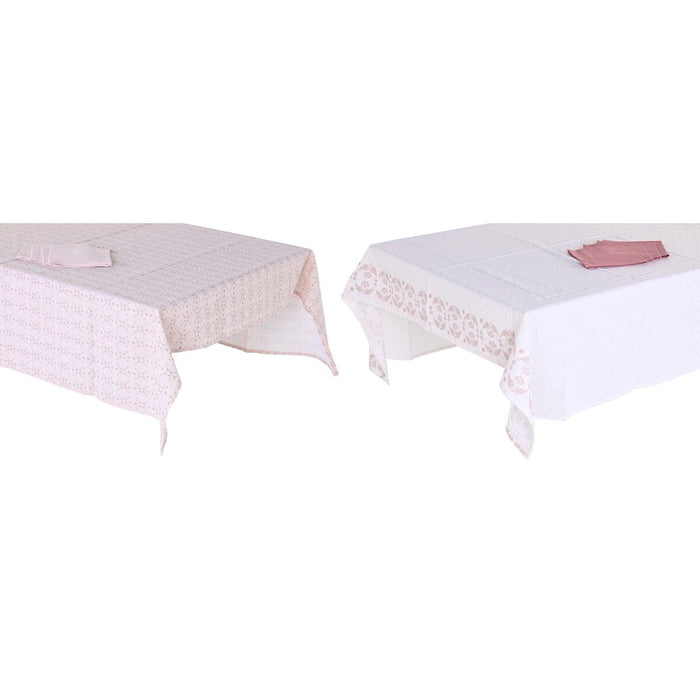 Покривка за маса и салфетки DKD Home Decor 150 x 250 x 0,5 cm Розов Бял (2 броя)