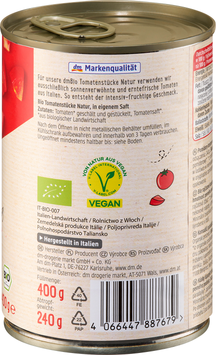 Био белени домати - парченца в собствен сос, 400 g
