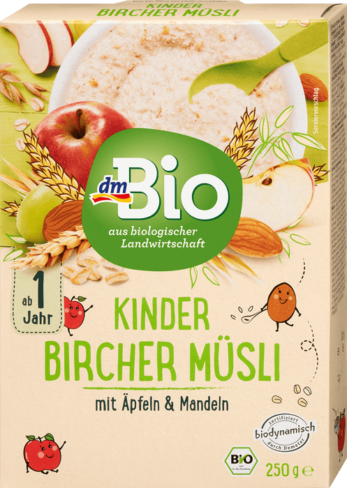 Био детско мюсли Bircher с ябълки и бадеми, 1+г, 250 g