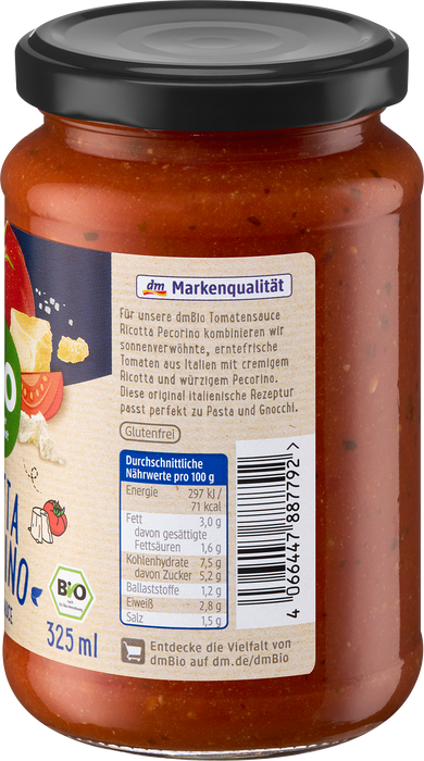 Био доматен сос с рикота и пекорино, 325 ml
