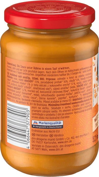 Био фъстъчен сос Satе, 325 ml