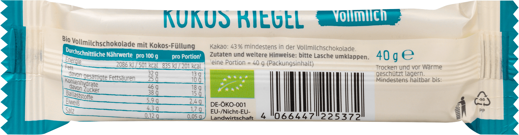 Био кокосов бар в млечен шоколад, 40 g