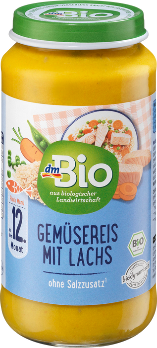 Био меню ориз със зеленчуци и сьомга, 250 g