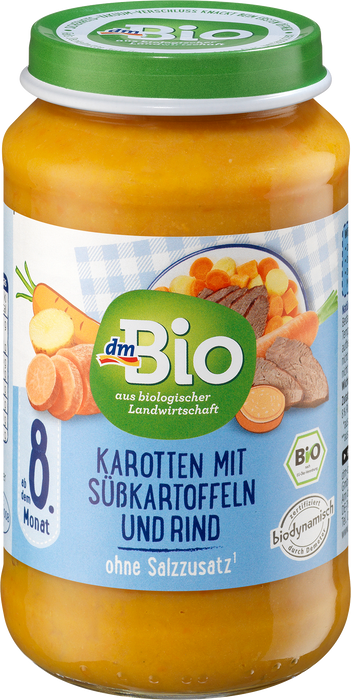 Био меню от моркови, сладки картофи и говеждо, 8+м, 220 g