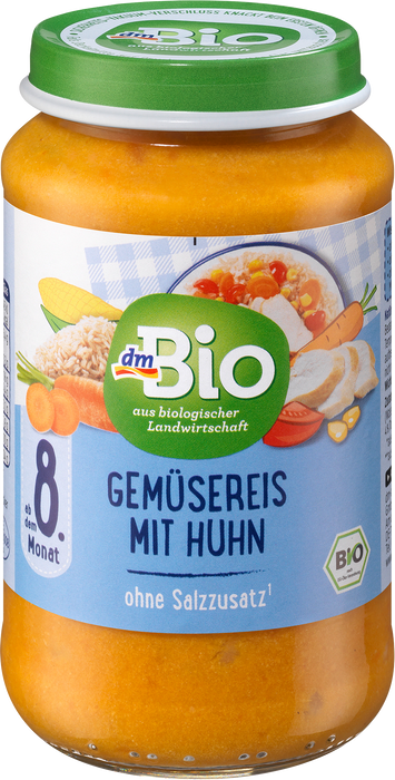 Био меню от зеленчуци, ориз и пиле, 8+м, 220 g