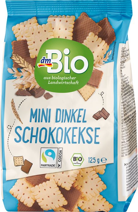 Био мини бисквити от спелта с млечен шоколад, 125 g
