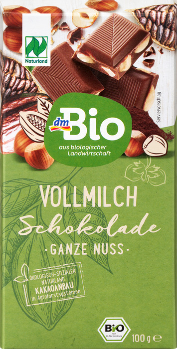 Био млечен шоколад с цели лешници, 100 g