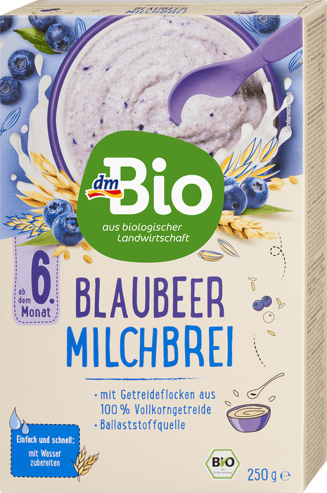 Био млечно-зърнена каша с боровинки, 6+м,, 250 g