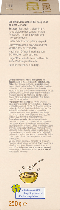Био Оризова каша за кърмачета, от 5-тия месец, 250 g