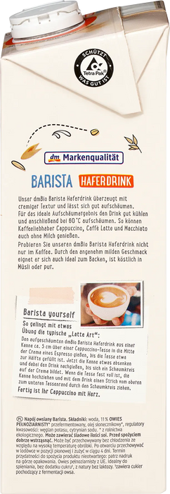 Био овесена напитка Barista, 1 l