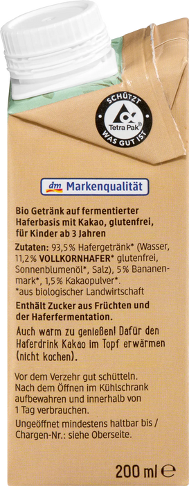 Био овесена напитка с какао, 3+г, 200 ml